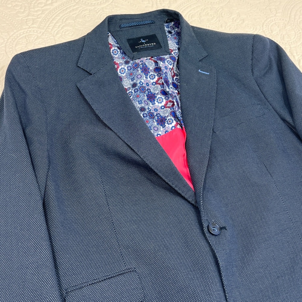 Tailorbyrd Collection Mens 44L Navy Blue Micro Dot Cotton 2 Button Blazer Jacket